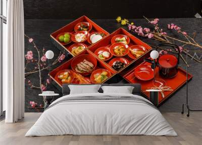 典型的なおせち料理　Japanese food  New Year dishes (OSECHI) Wall mural